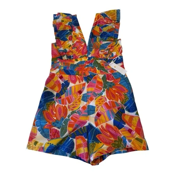 Vibrant Floral Flutter-Sleeve Romper - Orange Multi - Picture 10 of 16